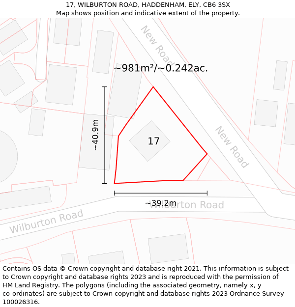 17, WILBURTON ROAD, HADDENHAM, ELY, CB6 3SX: Plot and title map