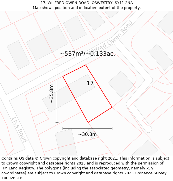 17, WILFRED OWEN ROAD, OSWESTRY, SY11 2NA: Plot and title map