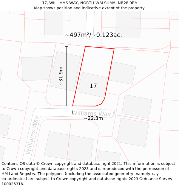 17, WILLIAMS WAY, NORTH WALSHAM, NR28 0BA: Plot and title map