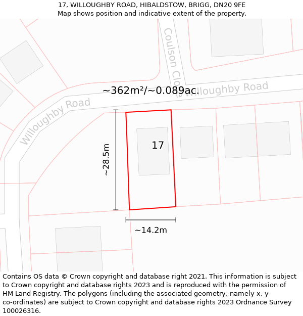 17, WILLOUGHBY ROAD, HIBALDSTOW, BRIGG, DN20 9FE: Plot and title map