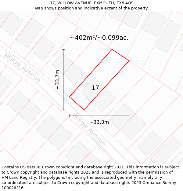 17, WILLOW AVENUE, EXMOUTH, EX8 4QS: Plot and title map