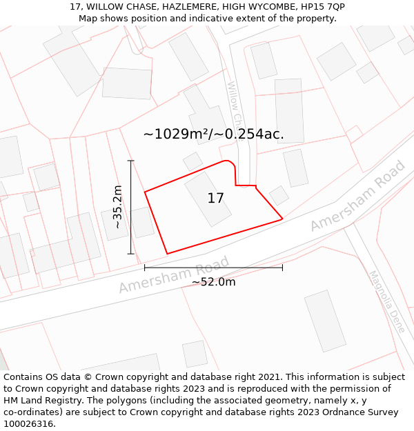 17, WILLOW CHASE, HAZLEMERE, HIGH WYCOMBE, HP15 7QP: Plot and title map