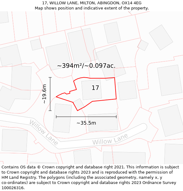 17, WILLOW LANE, MILTON, ABINGDON, OX14 4EG: Plot and title map