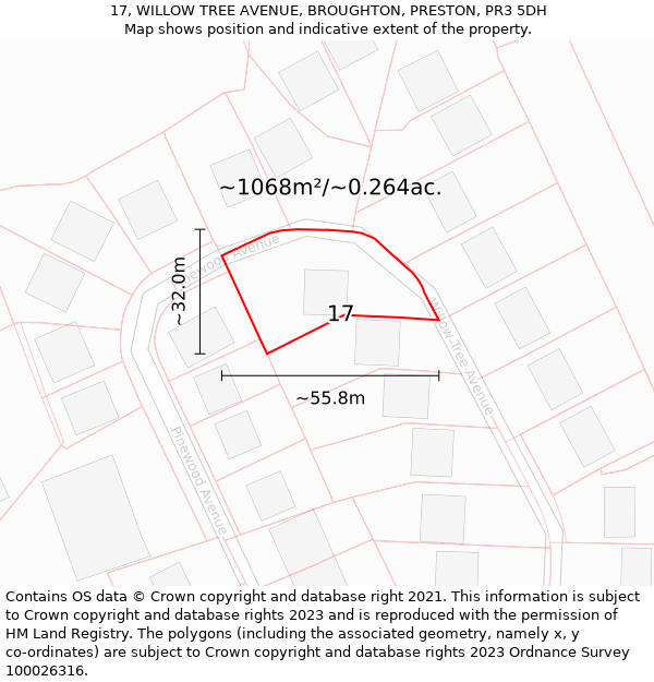 17, WILLOW TREE AVENUE, BROUGHTON, PRESTON, PR3 5DH: Plot and title map