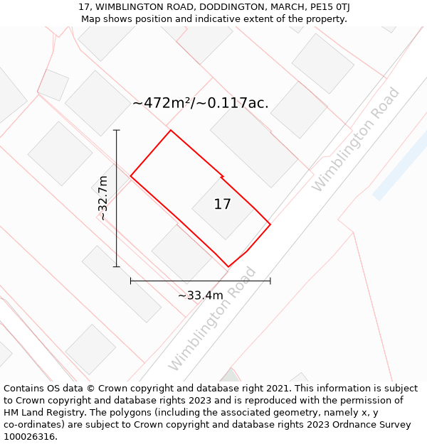 17, WIMBLINGTON ROAD, DODDINGTON, MARCH, PE15 0TJ: Plot and title map