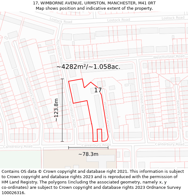 17, WIMBORNE AVENUE, URMSTON, MANCHESTER, M41 0RT: Plot and title map