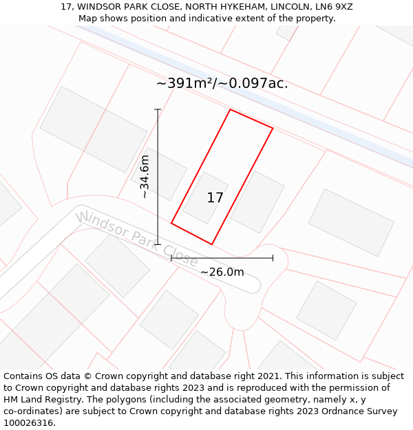 17, WINDSOR PARK CLOSE, NORTH HYKEHAM, LINCOLN, LN6 9XZ: Plot and title map