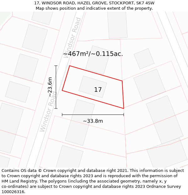 17, WINDSOR ROAD, HAZEL GROVE, STOCKPORT, SK7 4SW: Plot and title map