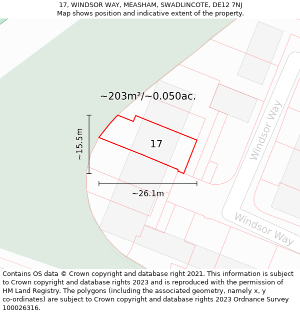 17, WINDSOR WAY, MEASHAM, SWADLINCOTE, DE12 7NJ: Plot and title map