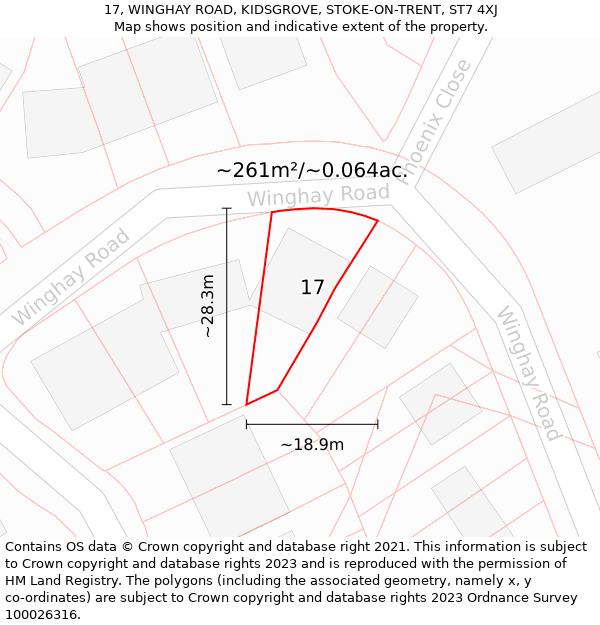 17, WINGHAY ROAD, KIDSGROVE, STOKE-ON-TRENT, ST7 4XJ: Plot and title map