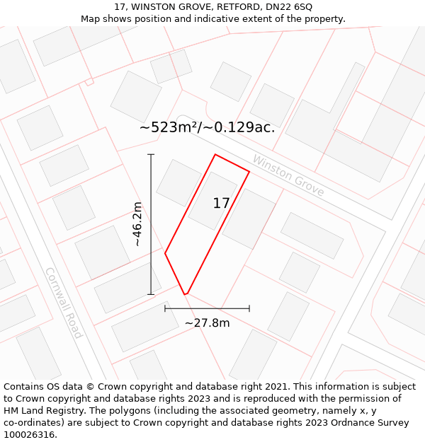 17, WINSTON GROVE, RETFORD, DN22 6SQ: Plot and title map