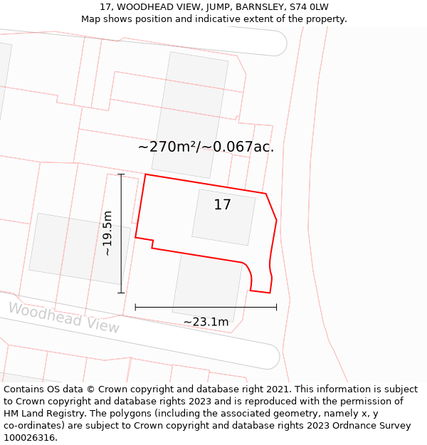 17, WOODHEAD VIEW, JUMP, BARNSLEY, S74 0LW: Plot and title map