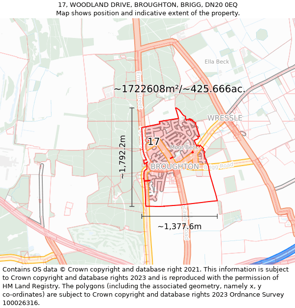 17, WOODLAND DRIVE, BROUGHTON, BRIGG, DN20 0EQ: Plot and title map