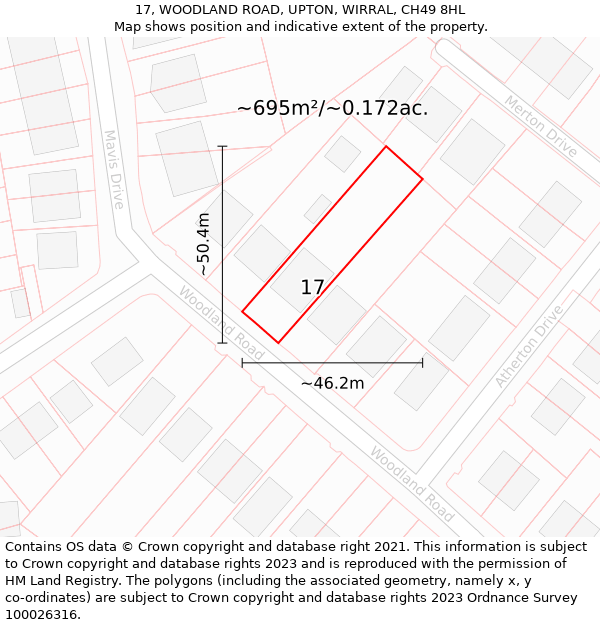 17, WOODLAND ROAD, UPTON, WIRRAL, CH49 8HL: Plot and title map