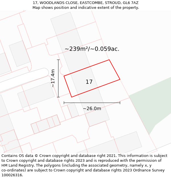 17, WOODLANDS CLOSE, EASTCOMBE, STROUD, GL6 7AZ: Plot and title map