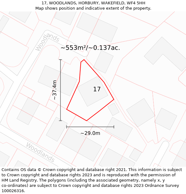 17, WOODLANDS, HORBURY, WAKEFIELD, WF4 5HH: Plot and title map