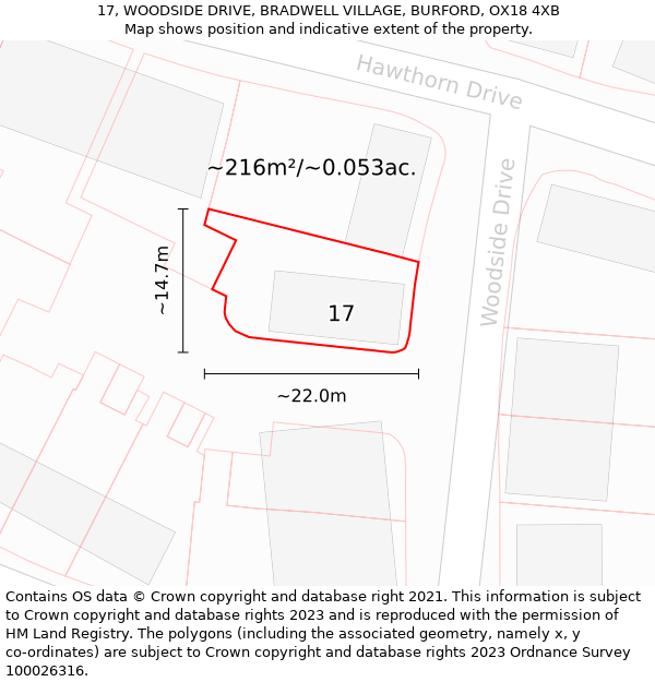 17, WOODSIDE DRIVE, BRADWELL VILLAGE, BURFORD, OX18 4XB: Plot and title map