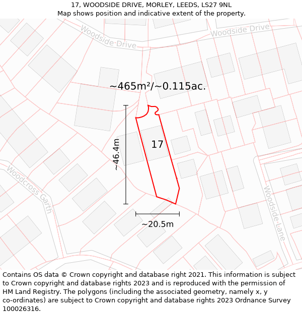 17, WOODSIDE DRIVE, MORLEY, LEEDS, LS27 9NL: Plot and title map