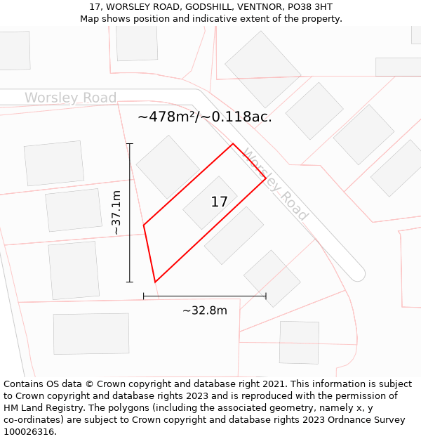 17, WORSLEY ROAD, GODSHILL, VENTNOR, PO38 3HT: Plot and title map