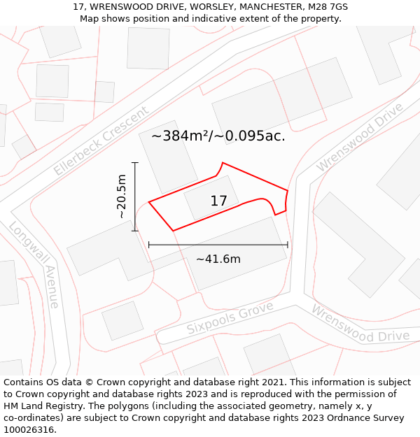 17, WRENSWOOD DRIVE, WORSLEY, MANCHESTER, M28 7GS: Plot and title map