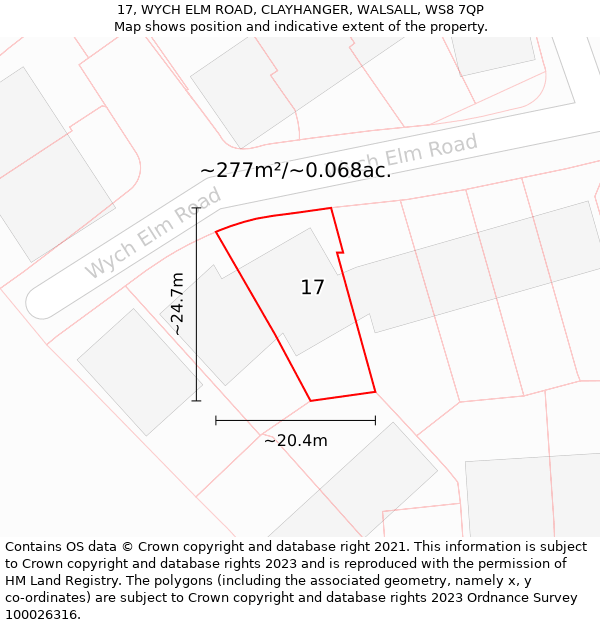 17, WYCH ELM ROAD, CLAYHANGER, WALSALL, WS8 7QP: Plot and title map