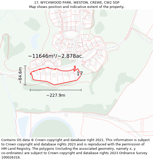 17, WYCHWOOD PARK, WESTON, CREWE, CW2 5GP: Plot and title map