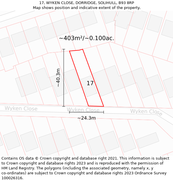 17, WYKEN CLOSE, DORRIDGE, SOLIHULL, B93 8RP: Plot and title map