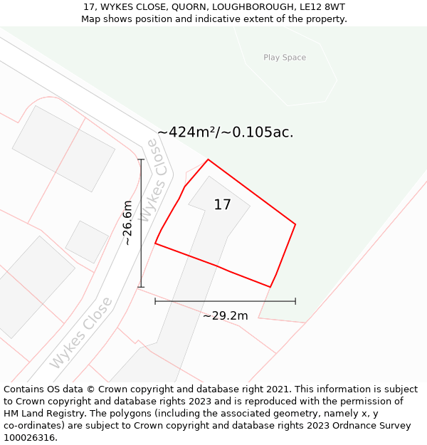 17, WYKES CLOSE, QUORN, LOUGHBOROUGH, LE12 8WT: Plot and title map