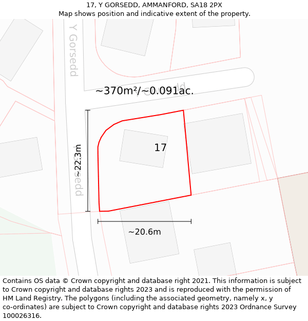 17, Y GORSEDD, AMMANFORD, SA18 2PX: Plot and title map