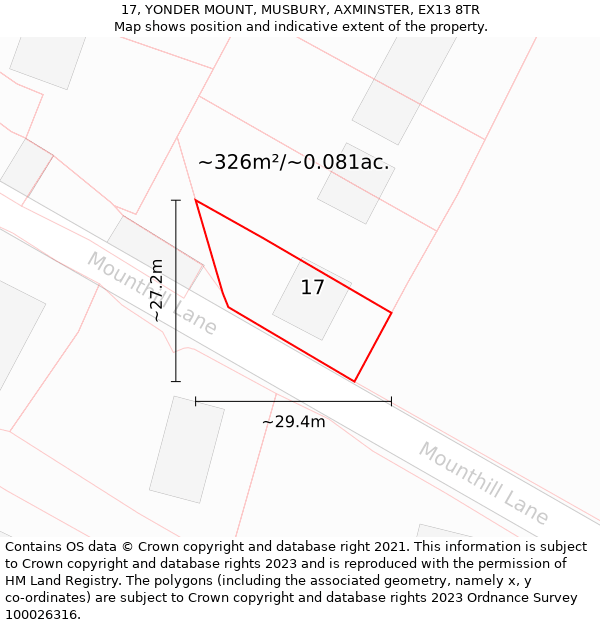 17, YONDER MOUNT, MUSBURY, AXMINSTER, EX13 8TR: Plot and title map