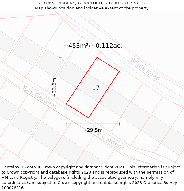 17, YORK GARDENS, WOODFORD, STOCKPORT, SK7 1GD: Plot and title map