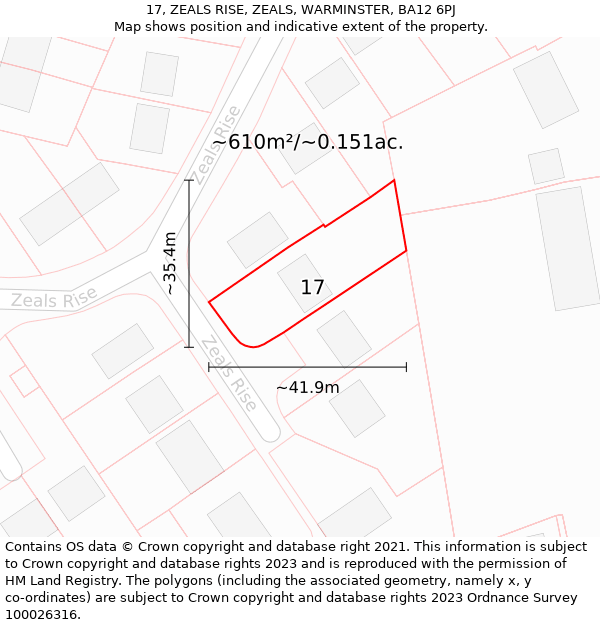 17, ZEALS RISE, ZEALS, WARMINSTER, BA12 6PJ: Plot and title map