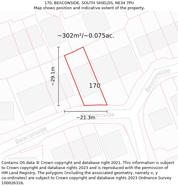 170, BEACONSIDE, SOUTH SHIELDS, NE34 7PU: Plot and title map