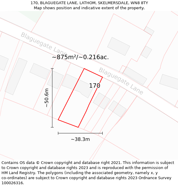 170, BLAGUEGATE LANE, LATHOM, SKELMERSDALE, WN8 8TY: Plot and title map