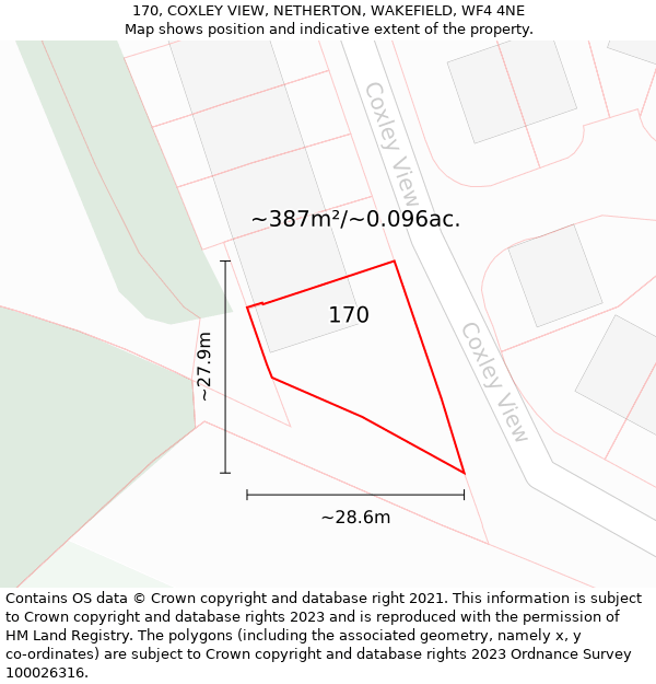 170, COXLEY VIEW, NETHERTON, WAKEFIELD, WF4 4NE: Plot and title map