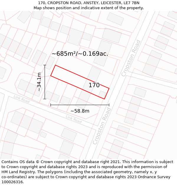 170, CROPSTON ROAD, ANSTEY, LEICESTER, LE7 7BN: Plot and title map