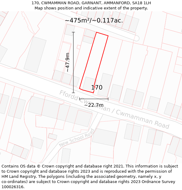 170, CWMAMMAN ROAD, GARNANT, AMMANFORD, SA18 1LH: Plot and title map