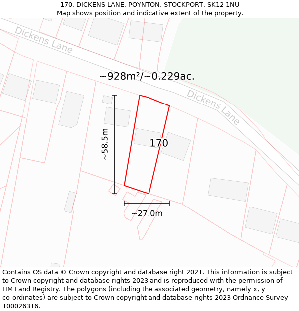 170, DICKENS LANE, POYNTON, STOCKPORT, SK12 1NU: Plot and title map