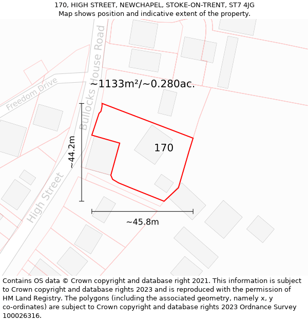 170, HIGH STREET, NEWCHAPEL, STOKE-ON-TRENT, ST7 4JG: Plot and title map