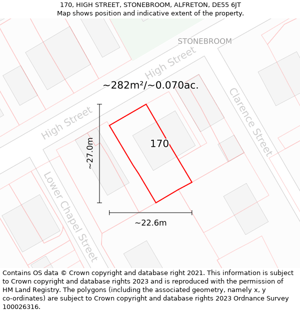 170, HIGH STREET, STONEBROOM, ALFRETON, DE55 6JT: Plot and title map