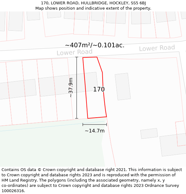 170, LOWER ROAD, HULLBRIDGE, HOCKLEY, SS5 6BJ: Plot and title map