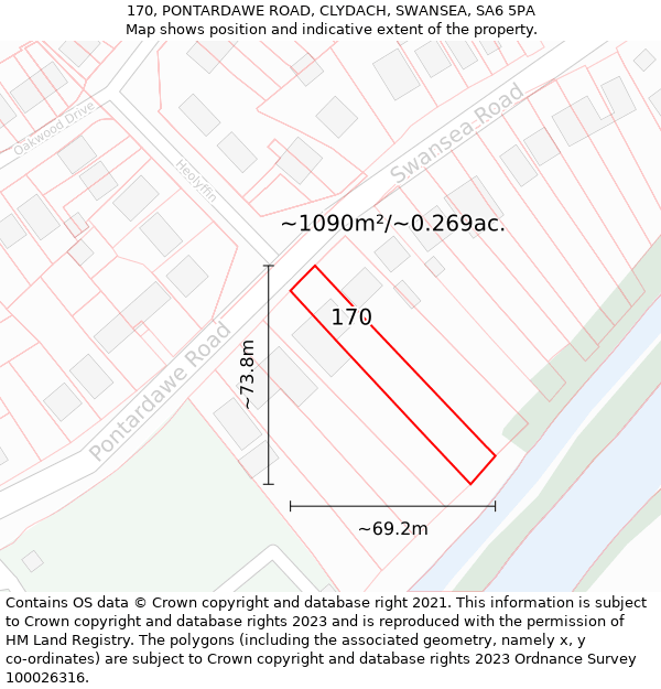 170, PONTARDAWE ROAD, CLYDACH, SWANSEA, SA6 5PA: Plot and title map