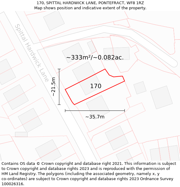 170, SPITTAL HARDWICK LANE, PONTEFRACT, WF8 1RZ: Plot and title map