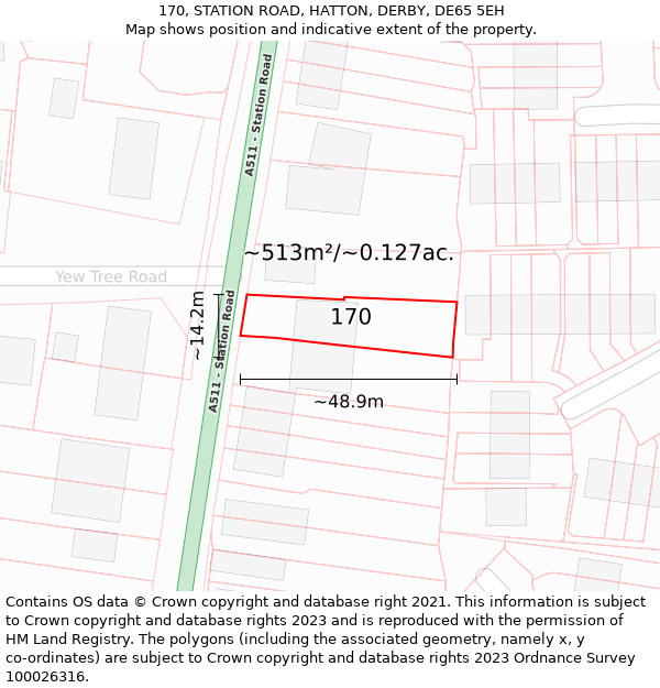 170, STATION ROAD, HATTON, DERBY, DE65 5EH: Plot and title map