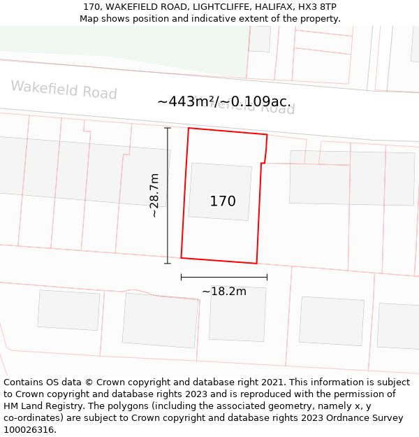 170, WAKEFIELD ROAD, LIGHTCLIFFE, HALIFAX, HX3 8TP: Plot and title map