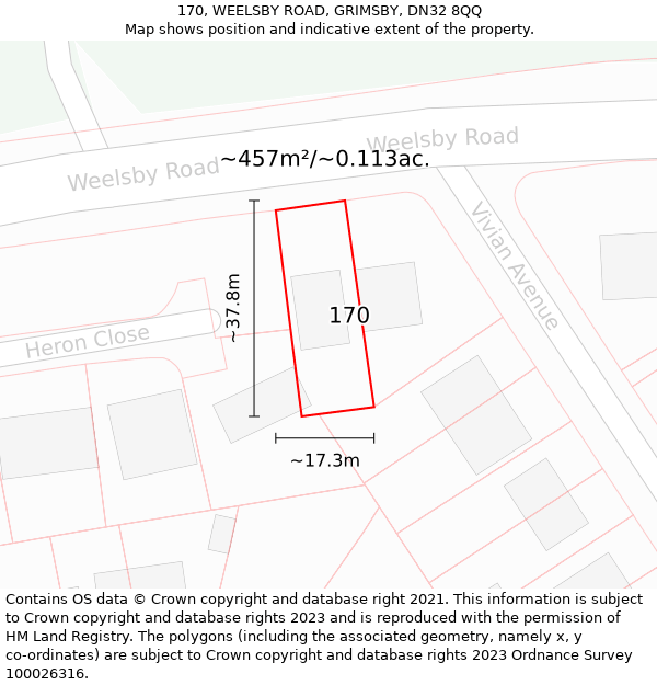 170, WEELSBY ROAD, GRIMSBY, DN32 8QQ: Plot and title map