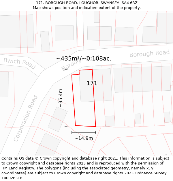 171, BOROUGH ROAD, LOUGHOR, SWANSEA, SA4 6RZ: Plot and title map