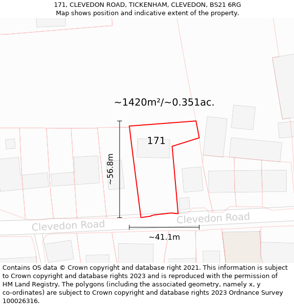 171, CLEVEDON ROAD, TICKENHAM, CLEVEDON, BS21 6RG: Plot and title map