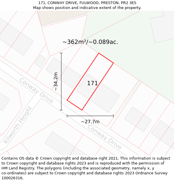 171, CONWAY DRIVE, FULWOOD, PRESTON, PR2 3ES: Plot and title map