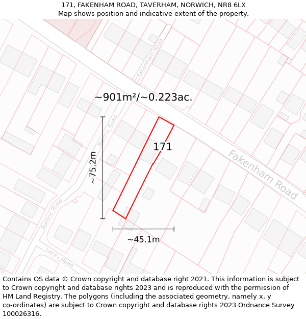 171, FAKENHAM ROAD, TAVERHAM, NORWICH, NR8 6LX: Plot and title map